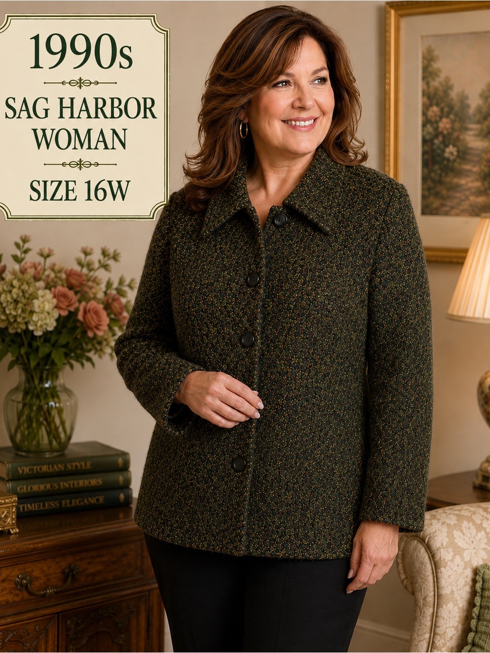 Vintage 90s Sag Harbor Woman Bouclé Tweed Jacket 16W